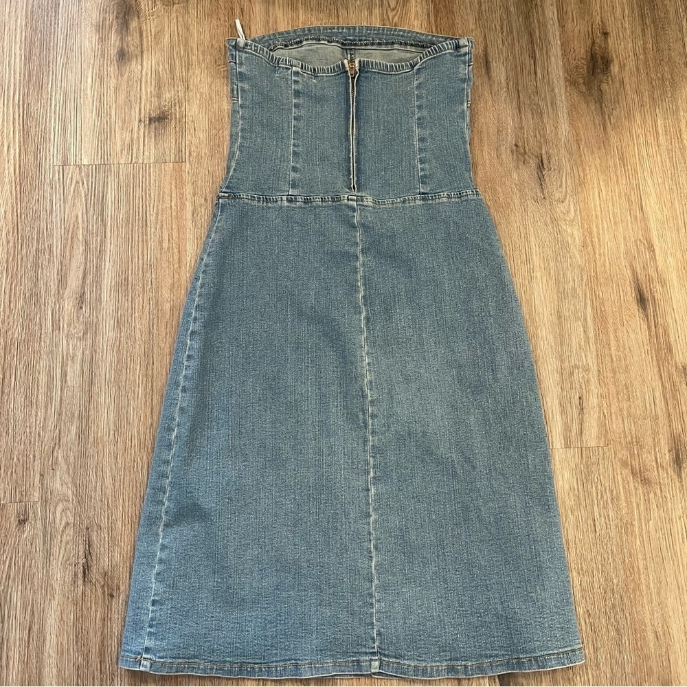 Vintage Y2K Hot Kiss Strapless Denim Dress Women’s Medium Stretch 2000s Sexy - Picture 2 of 9